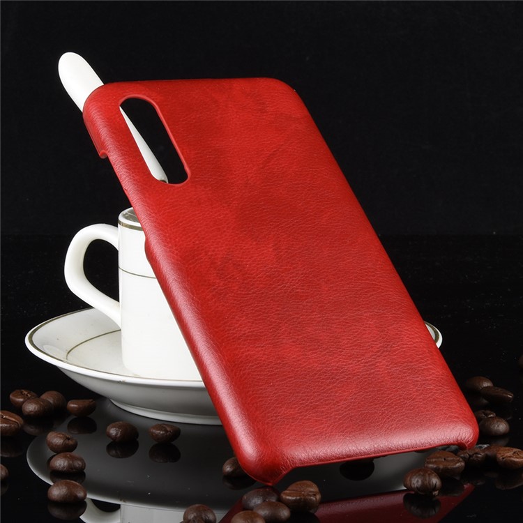 Litchi Texture Surface Leather Coated Hard PC Phone Case for Xiaomi Mi 9 Pro 5G - Red-6