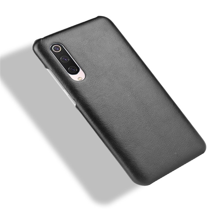 Litchi Texture Surface Leather Coated Hard PC Phone Case for Xiaomi Mi 9 Pro 5G - Black-4