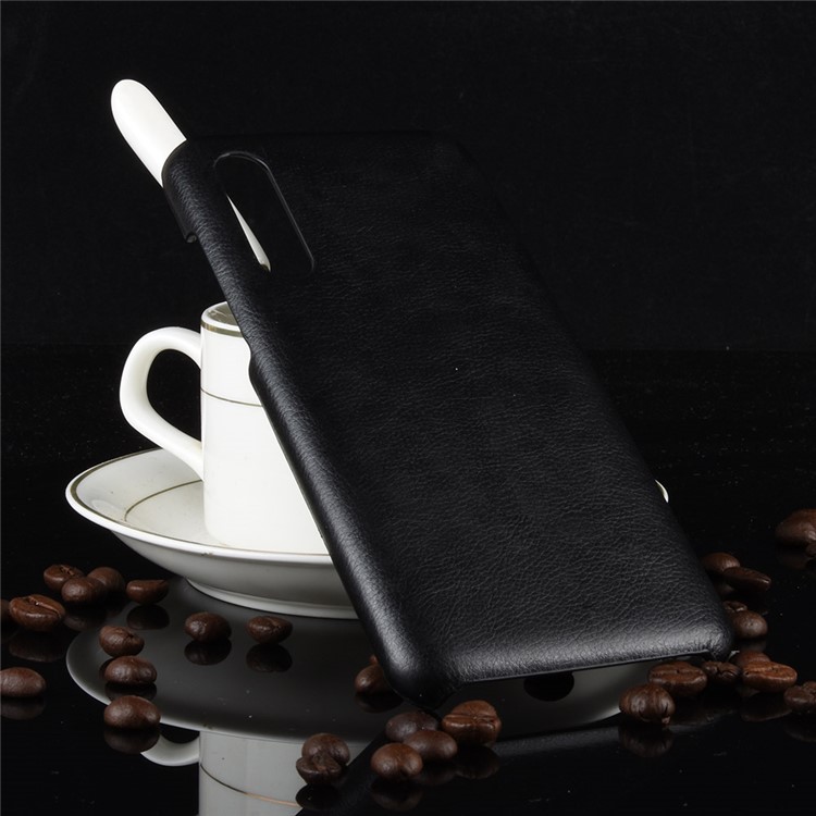 Litchi Texture Surface Leather Coated Hard PC Phone Case for Xiaomi Mi 9 Pro 5G - Black-5