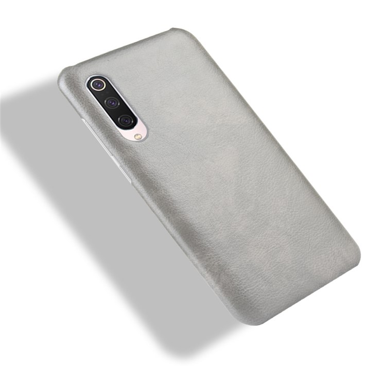 Litchi Texture Surface Leather Coated Hard PC Phone Case for Xiaomi Mi 9 Pro 5G - Grey-4