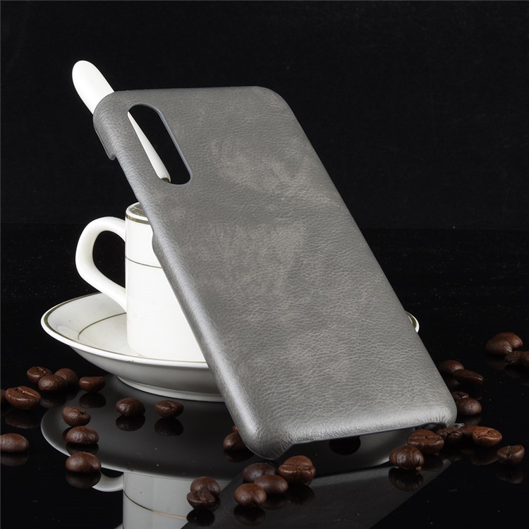 Litchi Texture Surface Leather Coated Hard PC Phone Case for Xiaomi Mi 9 Pro 5G - Grey-5