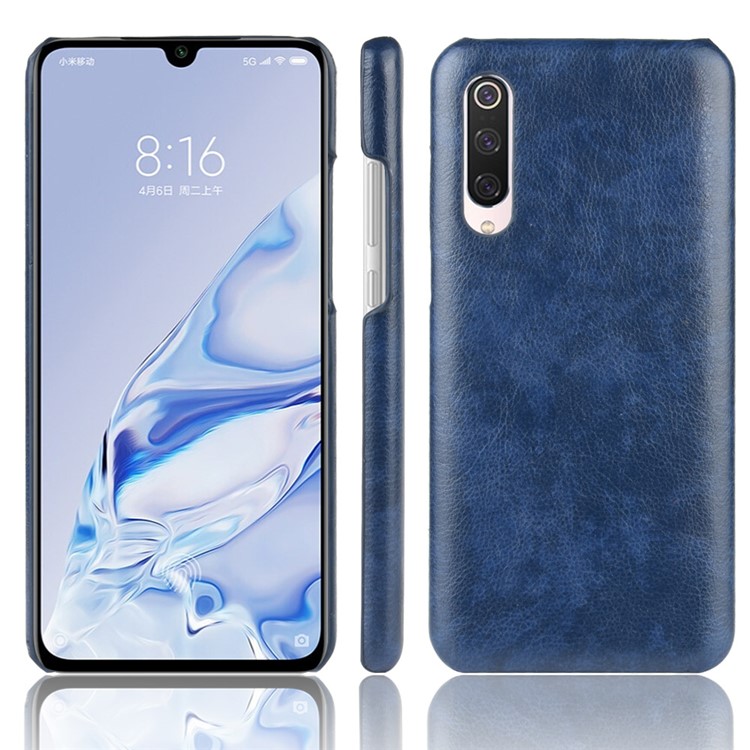 Litchi Texture Surface Leather Coated Hard PC Phone Case for Xiaomi Mi 9 Pro 5G - Blue-1