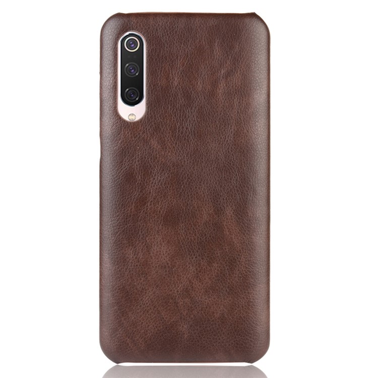 Litchi Texture Surface Leather Coated Hard PC Phone Case for Xiaomi Mi 9 Pro 5G - Brown-2
