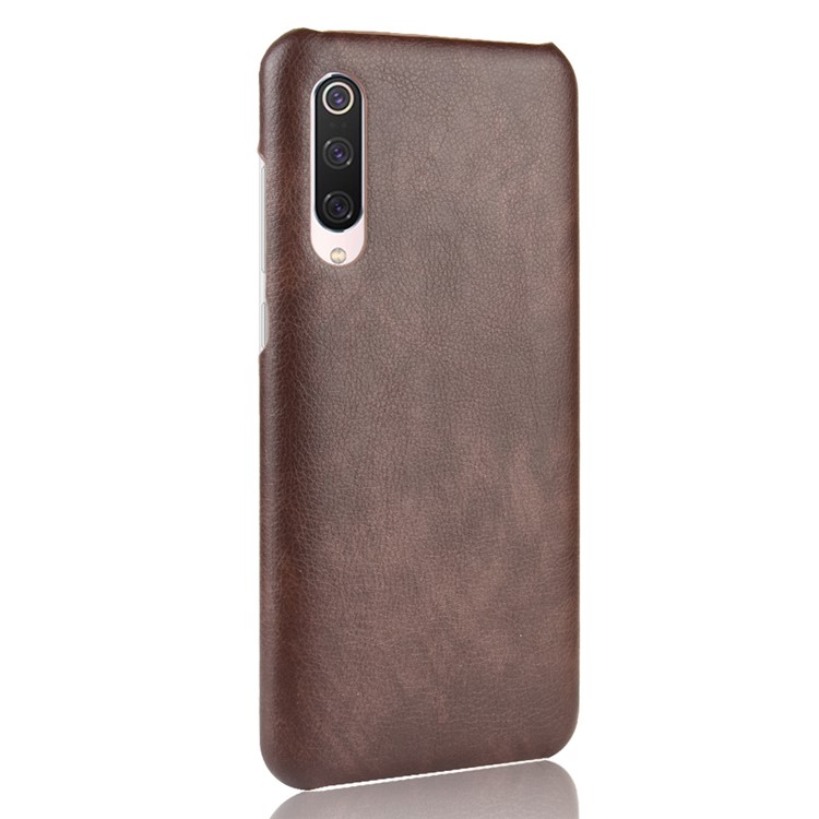 Litchi Texture Surface Leather Coated Hard PC Phone Case for Xiaomi Mi 9 Pro 5G - Brown-3