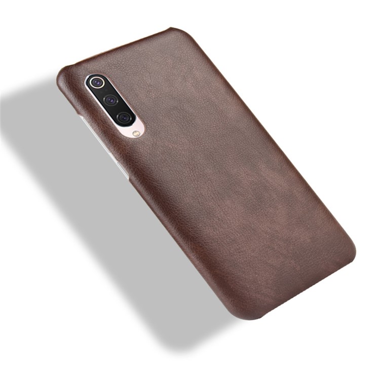 Litchi Texture Surface Leather Coated Hard PC Phone Case for Xiaomi Mi 9 Pro 5G - Brown-4