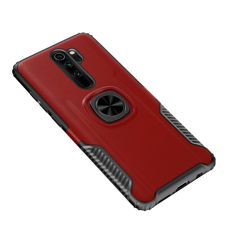 PC + TPU Hybrid Case with Finger Ring Kickstand for Xiaomi Redmi Note 8 Pro - Red
