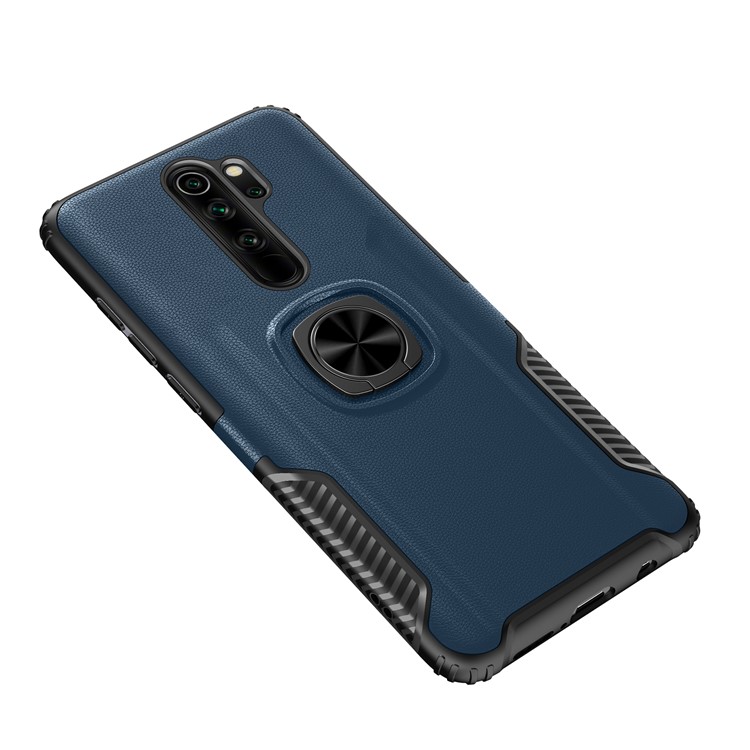 PC + TPU Hybrid Case with Finger Ring Kickstand for Xiaomi Redmi Note 8 Pro - Blue