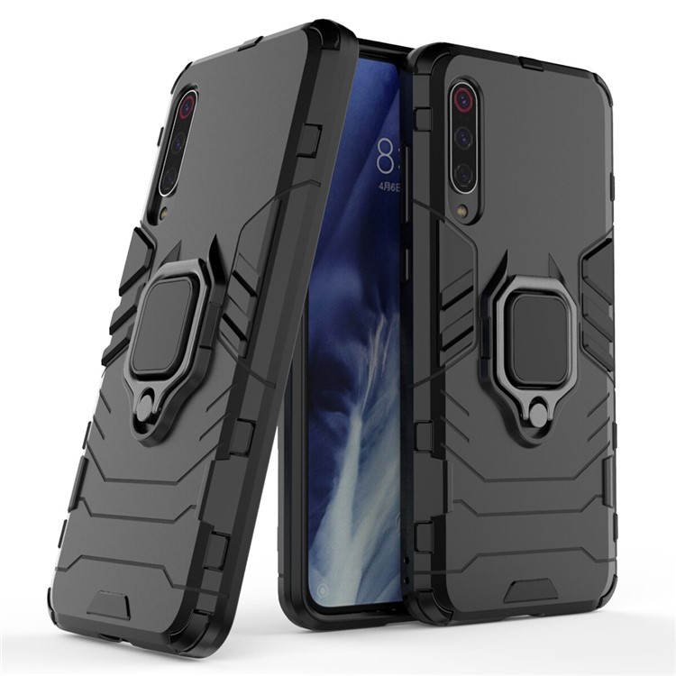 Fresco Dito Anello Di Guardia Cavalletto PC + Caso Ibrido TPU Per Xiaomi MI 9 Pro - Nero-1