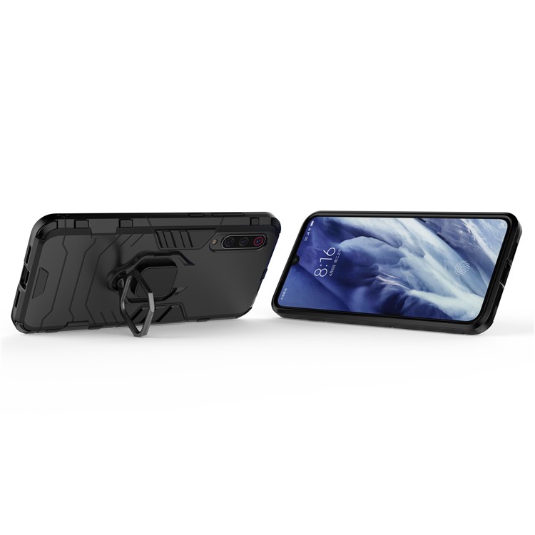 Fresco Dito Anello Di Guardia Cavalletto PC + Caso Ibrido TPU Per Xiaomi MI 9 Pro - Nero-4