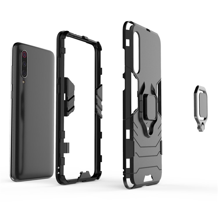 Fresco Dito Anello Di Guardia Cavalletto PC + Caso Ibrido TPU Per Xiaomi MI 9 Pro - Nero-5