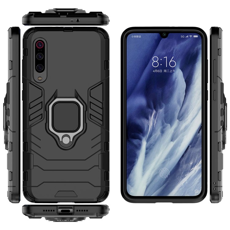 Fresco Dito Anello Di Guardia Cavalletto PC + Caso Ibrido TPU Per Xiaomi MI 9 Pro - Nero-8