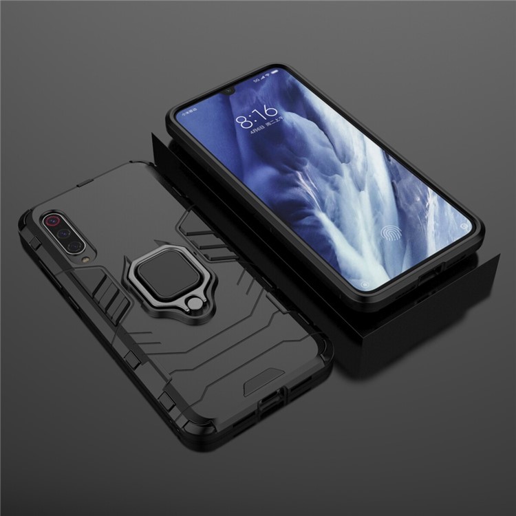 Fresco Dito Anello Di Guardia Cavalletto PC + Caso Ibrido TPU Per Xiaomi MI 9 Pro - Nero-9