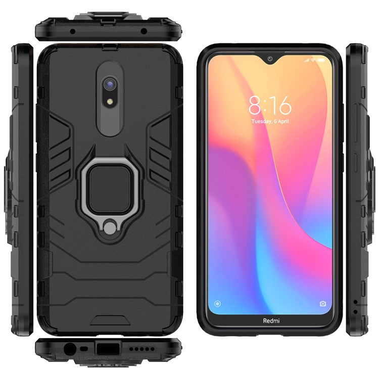 Cool Guard Ring Kickstand PC + TPU Hybrid Shell Para Xiaomi Redmi 8a - Preto