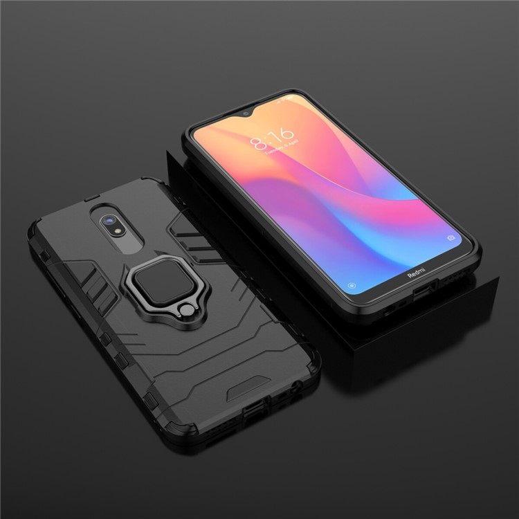 Cool Guard Finger Ring Kickstand PC + Shell Ibrido TPU Per Xiaomi Redmi 8A - Nero