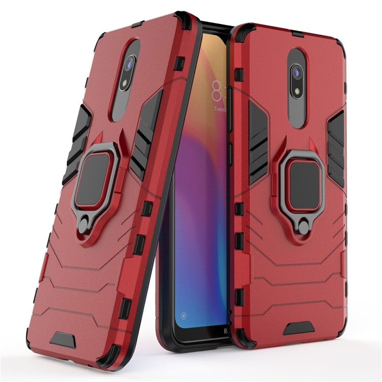 Cool Guard Finger Ring Kickstand PC + Shell Ibrido TPU Per Xiaomi Redmi 8A - Rosso