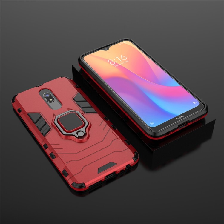 Cierro Fría Del Anillo de Dedo de Guardia PC + TPU Hybrid Shell Para Xiaomi Redmi 8a - Rojo-4