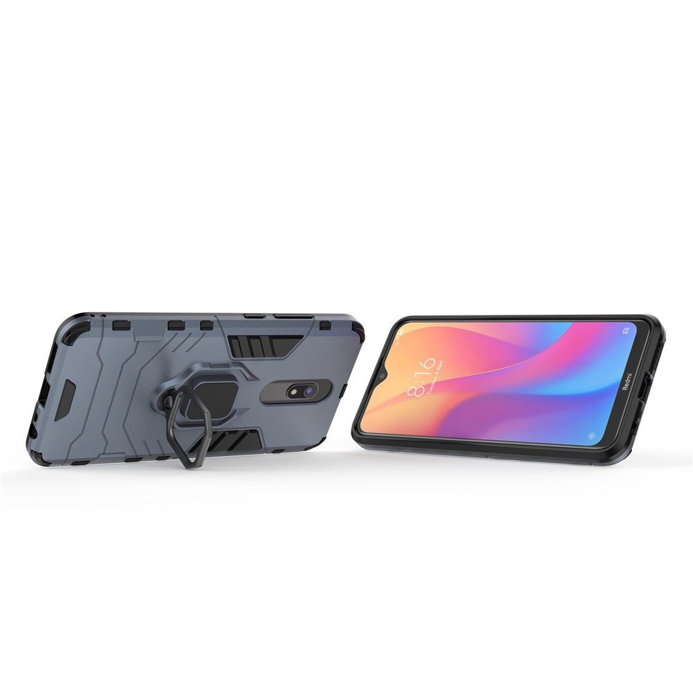 Cool Guard Finger Ring Kickstand PC + Shell Ibrido TPU Per Xiaomi Redmi 8A - Blu