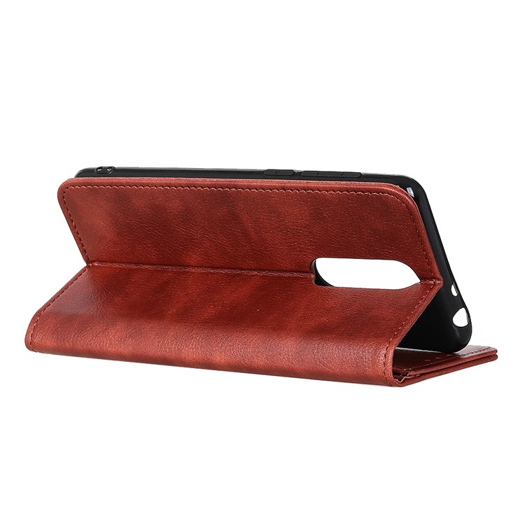 Auto-absorbed Litchi Texture Split Leather Protective Cell Phone Case for Xiaomi Redmi 8 - Brown-4