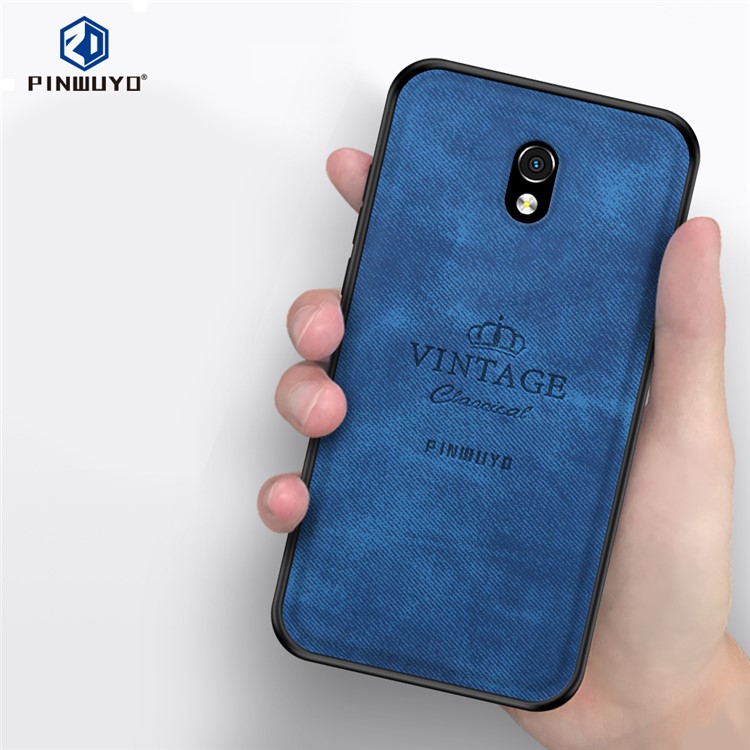 PINWUYO Honorable Series PC + TPU + Leather Hybrid Cell Phone Shell for Xiaomi Redmi 8A - Blue-3