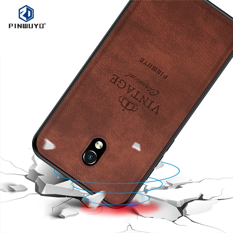 PINWUYO Honorable Series PC + TPU + Leather Hybrid Cell Phone Shell for Xiaomi Redmi 8A - Brown-2