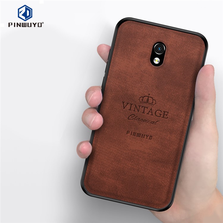 PINWUYO Honorable Series PC + TPU + Leather Hybrid Cell Phone Shell for Xiaomi Redmi 8A - Brown-3