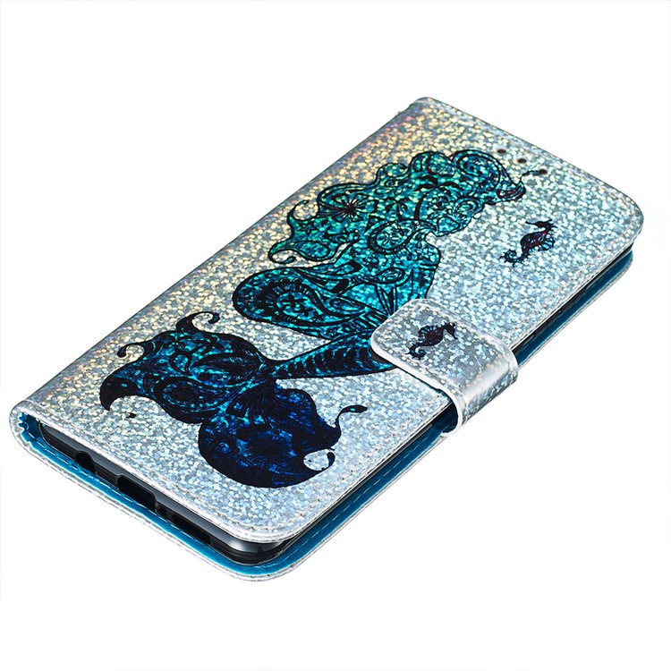 Pattern Printing Glitter Sequins Leather Wallet Phone Case for Xiaomi Redmi Note 8 Pro - Mermaid-4