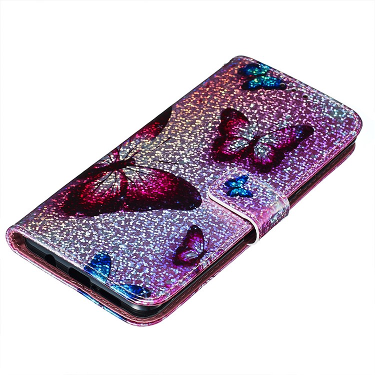 Pattern Printing Glitter Sequins Leather Wallet Phone Case for Xiaomi Redmi Note 8 Pro - Butterfly-4