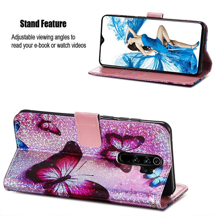 Pattern Printing Glitter Sequins Leather Wallet Phone Case for Xiaomi Redmi Note 8 Pro - Butterfly-5