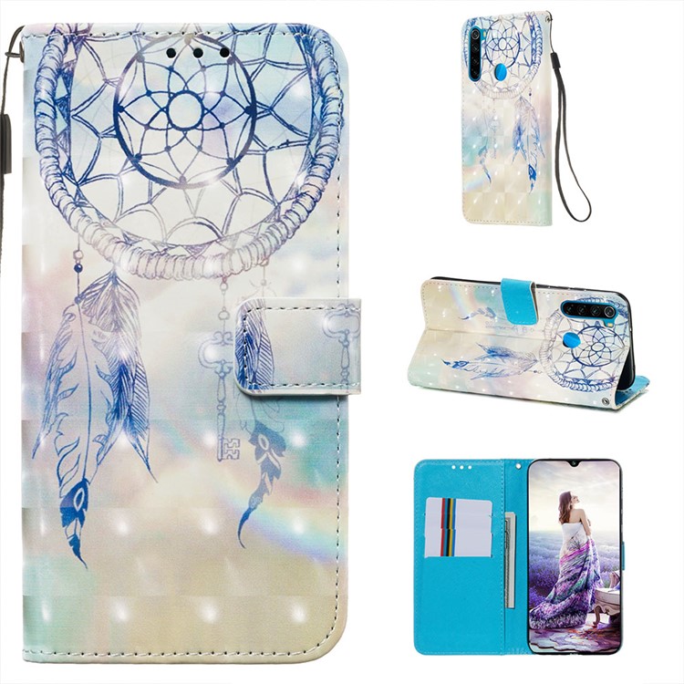 Pattern Printing PU Leather Wallet Case with Strap for Xiaomi Redmi Note 8 - Grey Dream Catcher-1