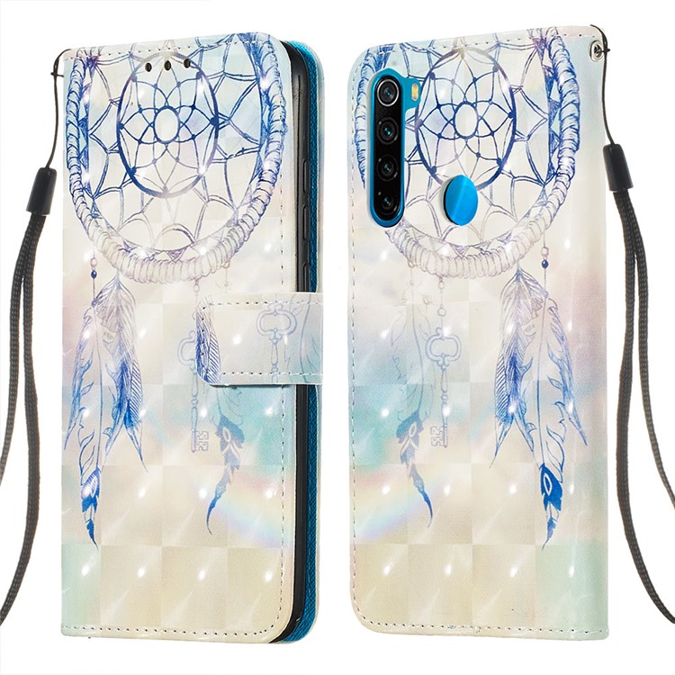 Pattern Printing PU Leather Wallet Case with Strap for Xiaomi Redmi Note 8 - Grey Dream Catcher-6