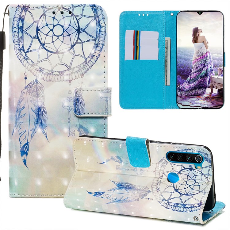 Pattern Printing PU Leather Wallet Case with Strap for Xiaomi Redmi Note 8 - Grey Dream Catcher-7