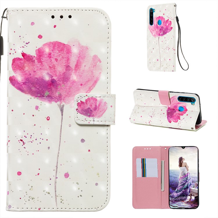 Pattern Printing PU Leather Wallet Case with Strap for Xiaomi Redmi Note 8 - Flower-1