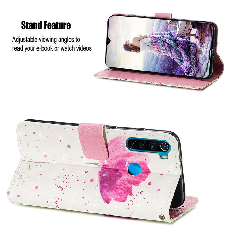 Pattern Printing PU Leather Wallet Case with Strap for Xiaomi Redmi Note 8 - Flower-3