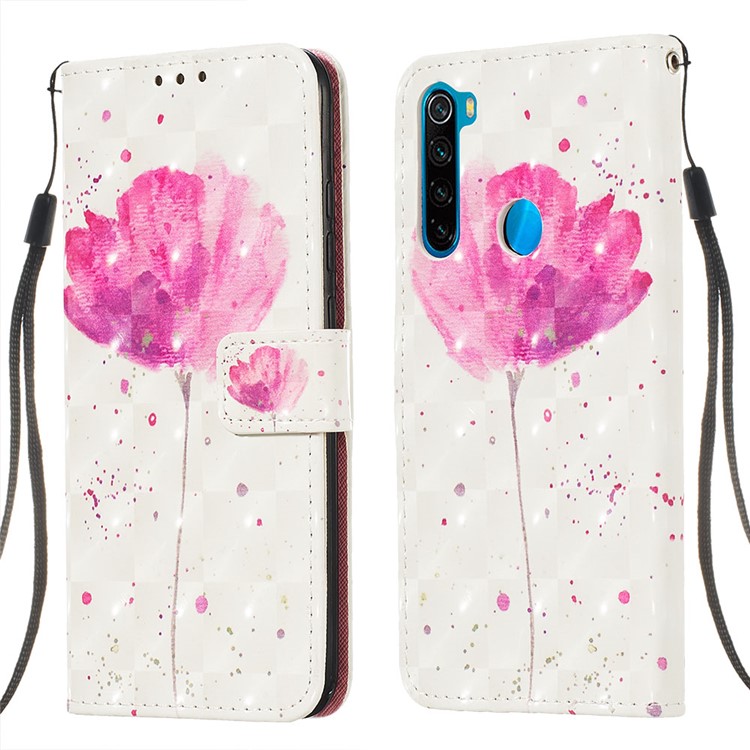 Pattern Printing PU Leather Wallet Case with Strap for Xiaomi Redmi Note 8 - Flower-6