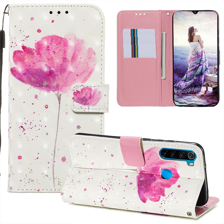 Pattern Printing PU Leather Wallet Case with Strap for Xiaomi Redmi Note 8 - Flower-7