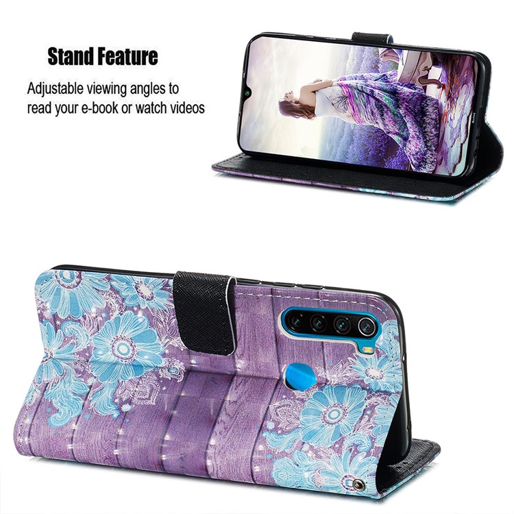 Pattern Printing PU Leather Wallet Case with Strap for Xiaomi Redmi Note 8 - Blue Flower-3