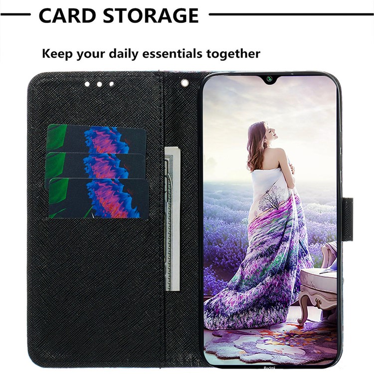 Pattern Printing PU Leather Wallet Case with Strap for Xiaomi Redmi Note 8 - Blue Flower-4