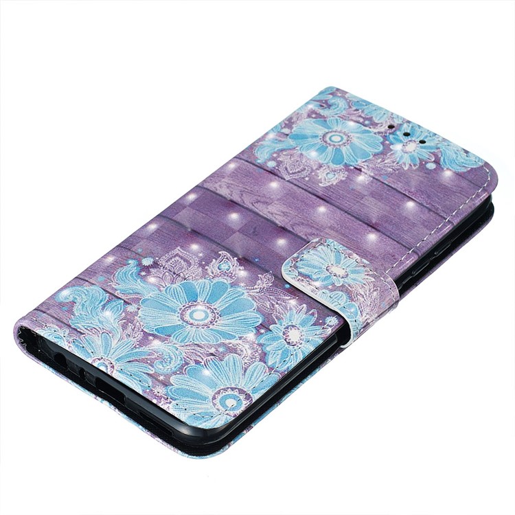 Pattern Printing PU Leather Wallet Case with Strap for Xiaomi Redmi Note 8 - Blue Flower-5