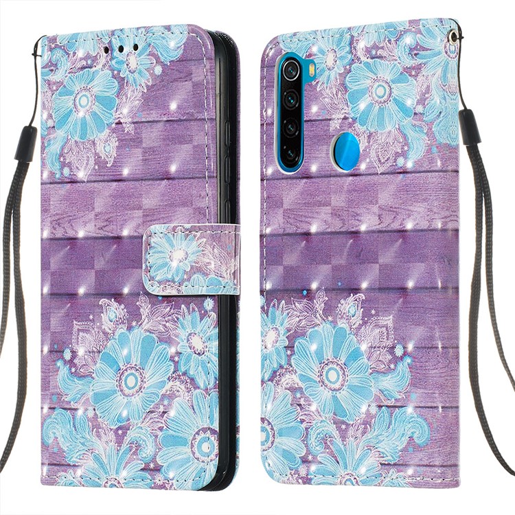 Pattern Printing PU Leather Wallet Case with Strap for Xiaomi Redmi Note 8 - Blue Flower-6