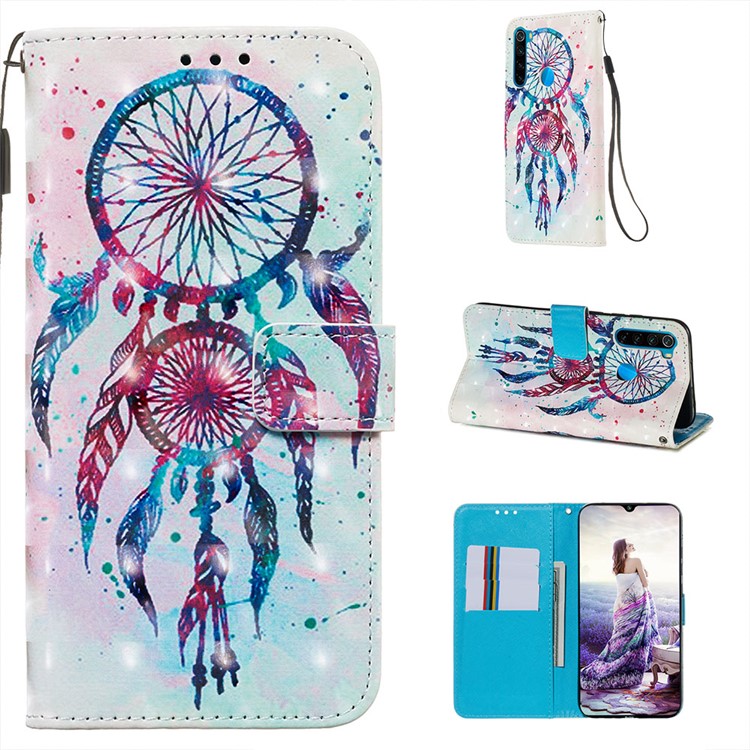 Pattern Printing PU Leather Wallet Case with Strap for Xiaomi Redmi Note 8 - Dream Catcher-1