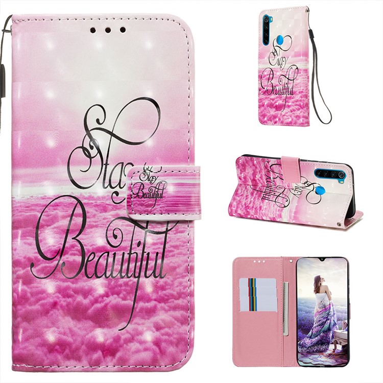 Pattern Printing PU Leather Wallet Case with Strap for Xiaomi Redmi Note 8 - Stay Beautiful-1