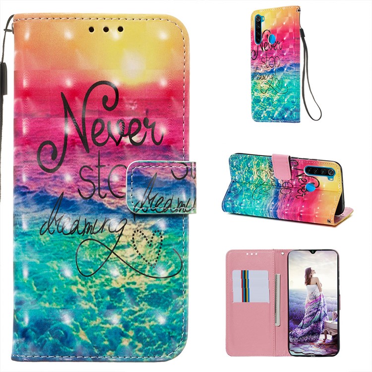 Pattern Printing PU Leather Wallet Case with Strap for Xiaomi Redmi Note 8 - Never Stop Dreaming-1