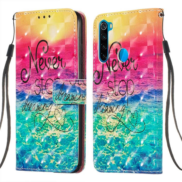 Pattern Printing PU Leather Wallet Case with Strap for Xiaomi Redmi Note 8 - Never Stop Dreaming-6