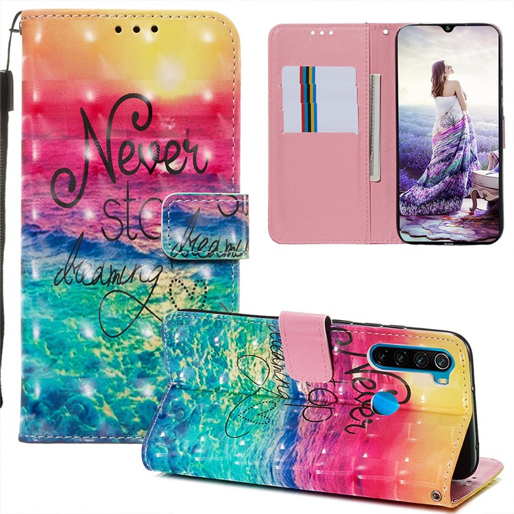 Pattern Printing PU Leather Wallet Case with Strap for Xiaomi Redmi Note 8 - Never Stop Dreaming-7