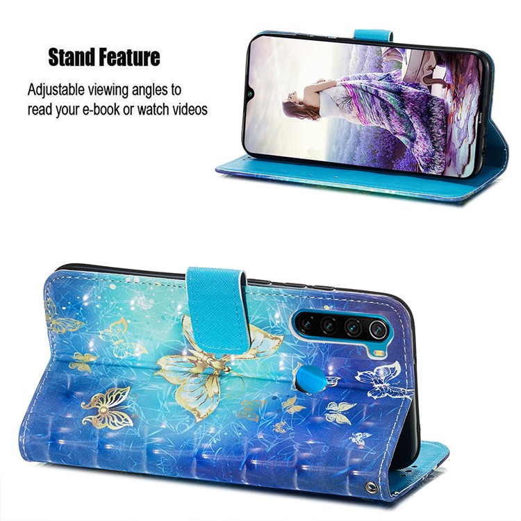Pattern Printing PU Leather Wallet Case with Strap for Xiaomi Redmi Note 8 - Gold and Blue Butterfly-3