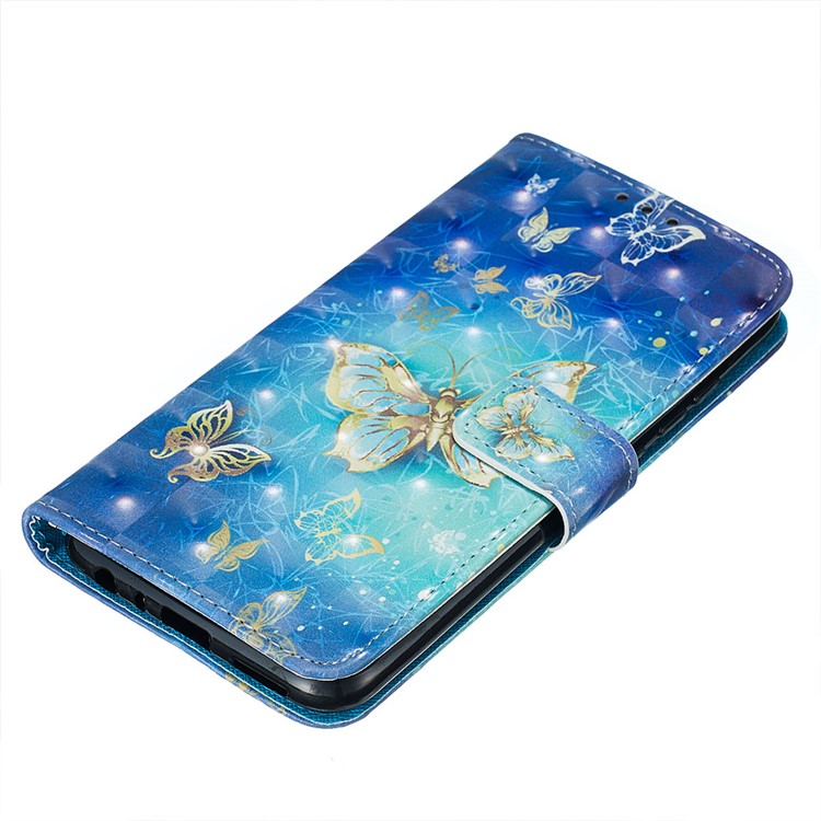 Pattern Printing PU Leather Wallet Case with Strap for Xiaomi Redmi Note 8 - Gold and Blue Butterfly-5