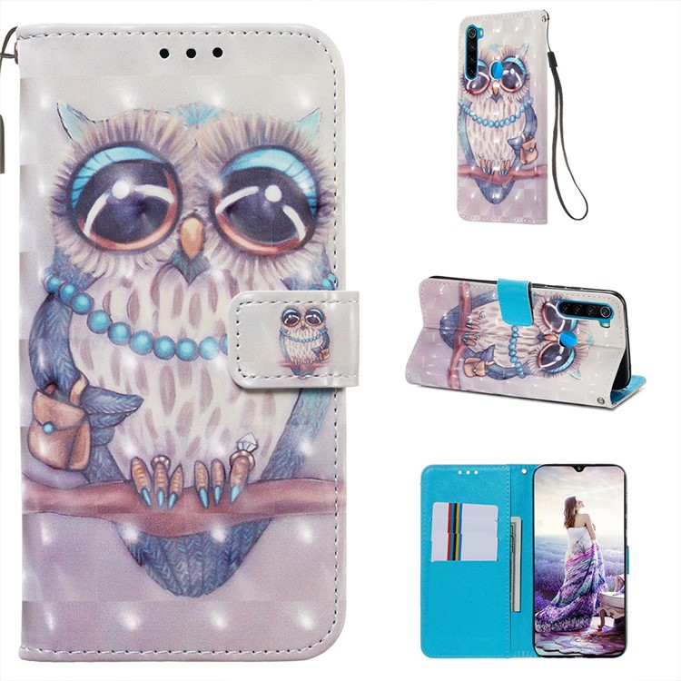 Pattern Printing PU Leather Wallet Case with Strap for Xiaomi Redmi Note 8 - Owl-1