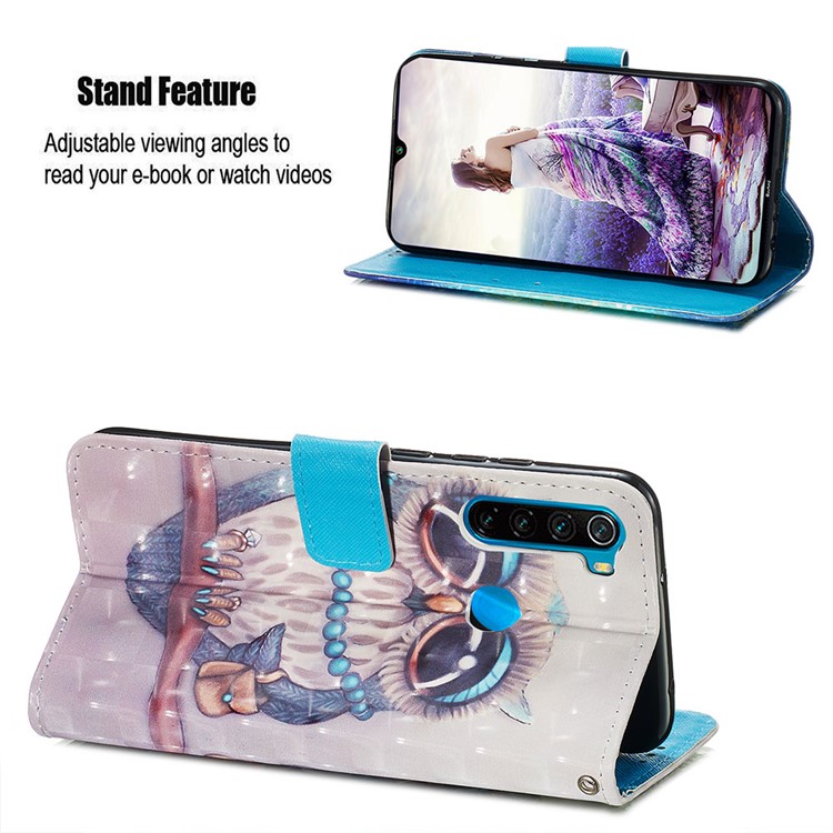 Pattern Printing PU Leather Wallet Case with Strap for Xiaomi Redmi Note 8 - Owl-3