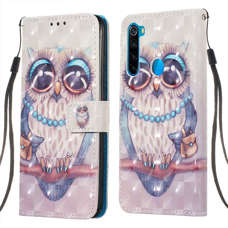 Pattern Printing PU Leather Wallet Case with Strap for Xiaomi Redmi Note 8 - Owl-6