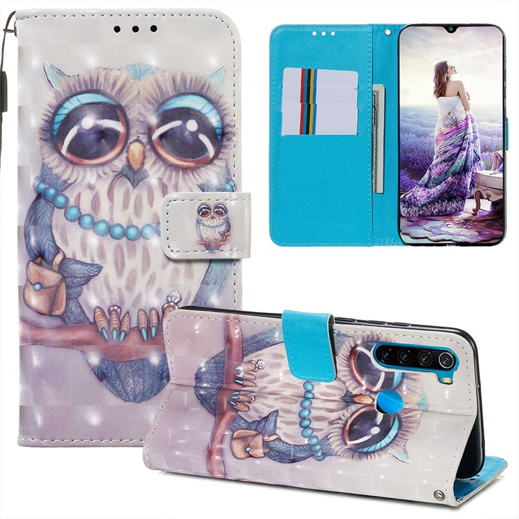 Pattern Printing PU Leather Wallet Case with Strap for Xiaomi Redmi Note 8 - Owl-7